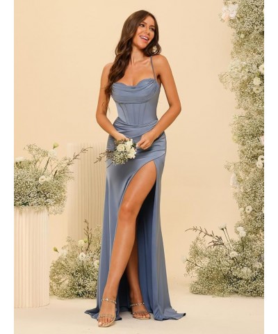 Sweetheart Stain Bridesmaid Dress with Slit Mermaid Pleats Formal Evening Dress Long for Women RS071 Silver $34.98 Dresses