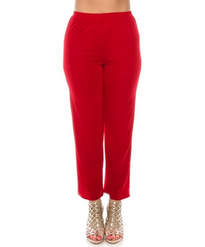 Women's Elastic Waist Pants – Pull On Stretch Basic Soft Casual Trouser Red $17.41 Pants