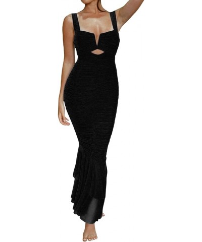 Women Y2k Bodycon Long Dress Spaghetti Strap Low Cut Dress Casual Backless Flowy Maxi Dress Sexy Clubwear W-black $11.70 Dresses