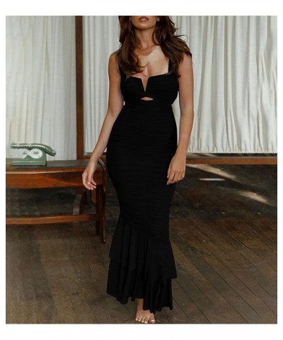 Women Y2k Bodycon Long Dress Spaghetti Strap Low Cut Dress Casual Backless Flowy Maxi Dress Sexy Clubwear W-black $11.70 Dresses