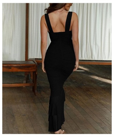 Women Y2k Bodycon Long Dress Spaghetti Strap Low Cut Dress Casual Backless Flowy Maxi Dress Sexy Clubwear W-black $11.70 Dresses