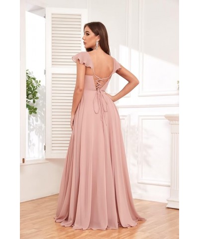 Long Bridesmaid Dresses for Women with Slit Pockets Chiffon Ruffle Formal Party Dress Hot Pink $40.49 Dresses