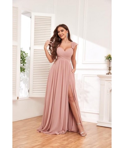 Long Bridesmaid Dresses for Women with Slit Pockets Chiffon Ruffle Formal Party Dress Hot Pink $40.49 Dresses