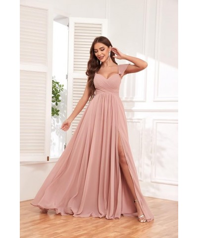 Long Bridesmaid Dresses for Women with Slit Pockets Chiffon Ruffle Formal Party Dress Hot Pink $40.49 Dresses