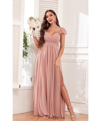 Long Bridesmaid Dresses for Women with Slit Pockets Chiffon Ruffle Formal Party Dress Hot Pink $40.49 Dresses