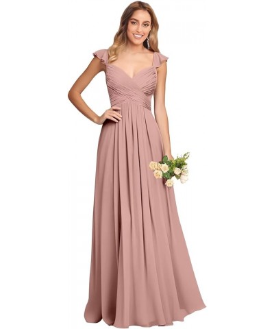 Long Bridesmaid Dresses for Women with Slit Pockets Chiffon Ruffle Formal Party Dress Hot Pink $40.49 Dresses