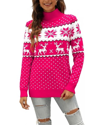 Women's Ugly Christmas Sweaters Snowflake Reindeer Long Sleeve Holiday Knit Xmas Sweater Pullover Tops Rose2 $14.70 Sweaters