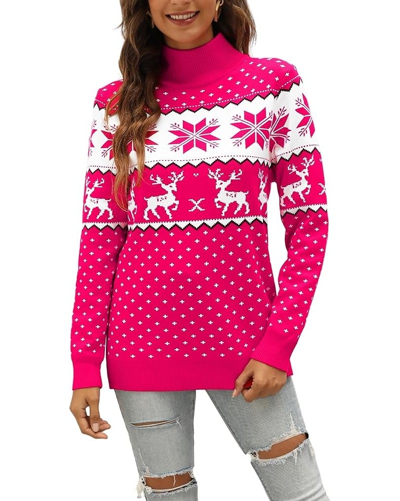 Women's Ugly Christmas Sweaters Snowflake Reindeer Long Sleeve Holiday Knit Xmas Sweater Pullover Tops Rose2 $14.70 Sweaters