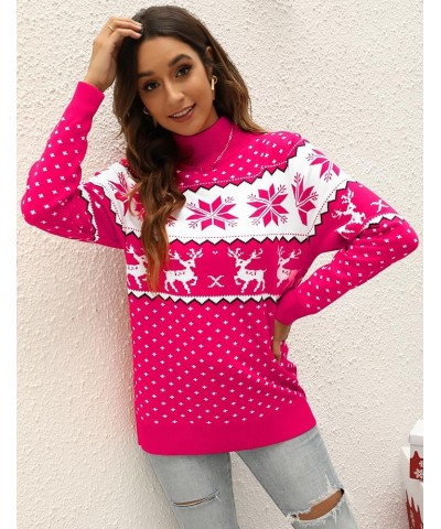 Women's Ugly Christmas Sweaters Snowflake Reindeer Long Sleeve Holiday Knit Xmas Sweater Pullover Tops Rose2 $14.70 Sweaters