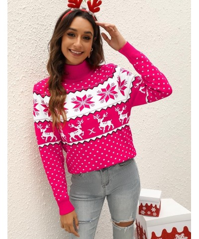 Women's Ugly Christmas Sweaters Snowflake Reindeer Long Sleeve Holiday Knit Xmas Sweater Pullover Tops Rose2 $14.70 Sweaters