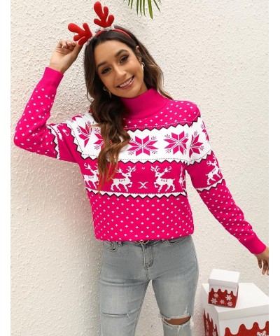 Women's Ugly Christmas Sweaters Snowflake Reindeer Long Sleeve Holiday Knit Xmas Sweater Pullover Tops Rose2 $14.70 Sweaters