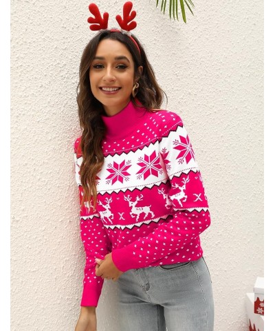 Women's Ugly Christmas Sweaters Snowflake Reindeer Long Sleeve Holiday Knit Xmas Sweater Pullover Tops Rose2 $14.70 Sweaters