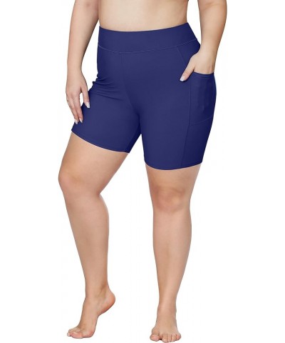 Womens Plus Size Swim Shorts High Waisted Swimsuit Shorts Boyleg Swim Bottoms Navy(pockets) $16.73 Swimsuits