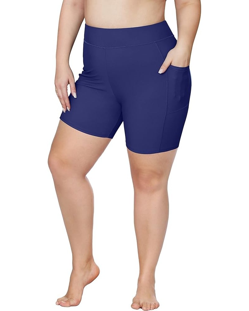 Womens Plus Size Swim Shorts High Waisted Swimsuit Shorts Boyleg Swim Bottoms Navy(pockets) $16.73 Swimsuits