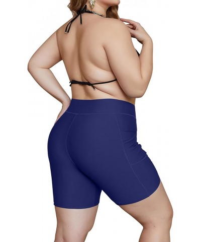 Womens Plus Size Swim Shorts High Waisted Swimsuit Shorts Boyleg Swim Bottoms Navy(pockets) $16.73 Swimsuits