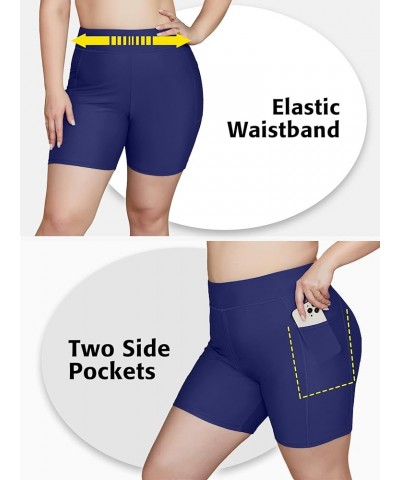 Womens Plus Size Swim Shorts High Waisted Swimsuit Shorts Boyleg Swim Bottoms Navy(pockets) $16.73 Swimsuits