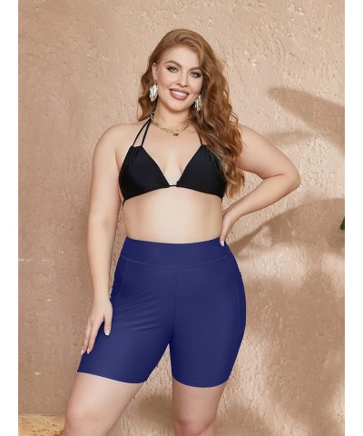 Womens Plus Size Swim Shorts High Waisted Swimsuit Shorts Boyleg Swim Bottoms Navy(pockets) $16.73 Swimsuits