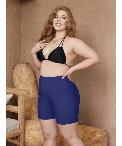 Womens Plus Size Swim Shorts High Waisted Swimsuit Shorts Boyleg Swim Bottoms Navy(pockets) $16.73 Swimsuits