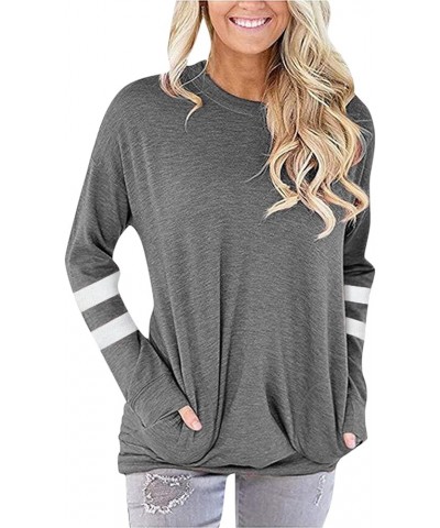 Athletic Tops for Women,Sweatshirts for Women Crewneck Ruched Long Sleeve Tops Lightweight Pullover with Pockets Grey 4 $10.0...