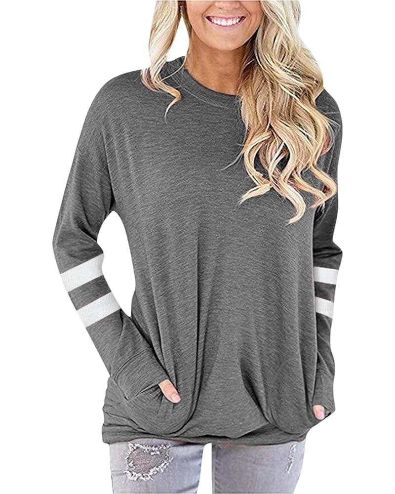 Athletic Tops for Women,Sweatshirts for Women Crewneck Ruched Long Sleeve Tops Lightweight Pullover with Pockets Grey 4 $10.0...