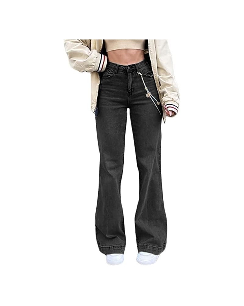 Women Jeans Pants High Waist Y2K Style Harajuku E-Girl Streetwear Pants Casual Baggy Vintage Flare Denim Pants(Size:Small,Col...