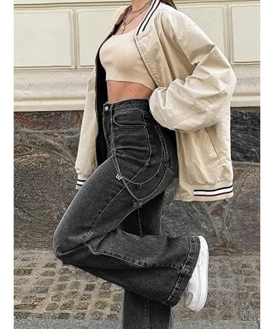 Women Jeans Pants High Waist Y2K Style Harajuku E-Girl Streetwear Pants Casual Baggy Vintage Flare Denim Pants(Size:Small,Col...