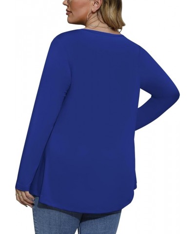 Women Plus Size Tops Fall Long Sleeve Shirts Crew Neck Casual Loose Tunic Blouse 1X-5X V-blue $14.24 Tops