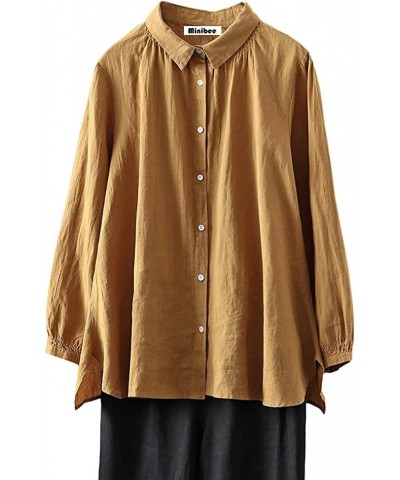 Women's Cotton Tunic Tops Button Closure Blouse With Hi-low Hem Yellow $17.94 Tops