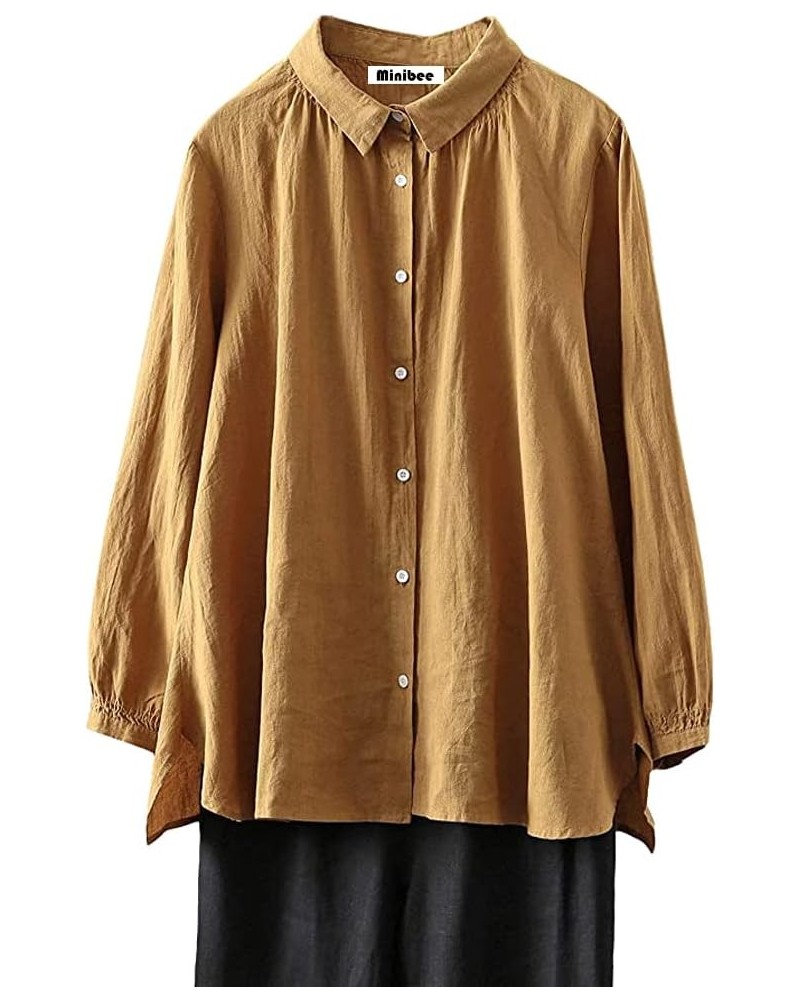 Women's Cotton Tunic Tops Button Closure Blouse With Hi-low Hem Yellow $17.94 Tops