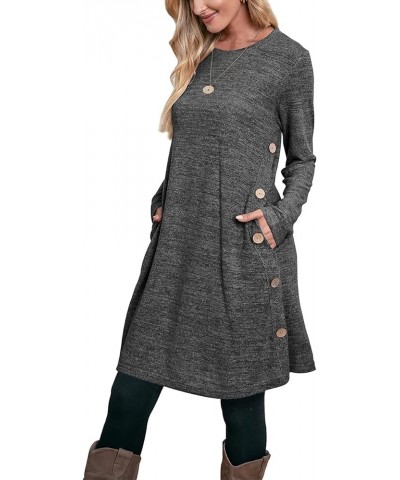 Women's Winter Dresses Long Sleeve Dress with Pockets Buttons Side Dark Grey $16.40 Dresses