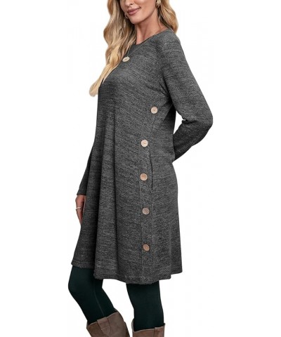 Women's Winter Dresses Long Sleeve Dress with Pockets Buttons Side Dark Grey $16.40 Dresses