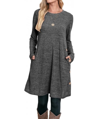 Women's Winter Dresses Long Sleeve Dress with Pockets Buttons Side Dark Grey $16.40 Dresses