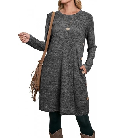 Women's Winter Dresses Long Sleeve Dress with Pockets Buttons Side Dark Grey $16.40 Dresses