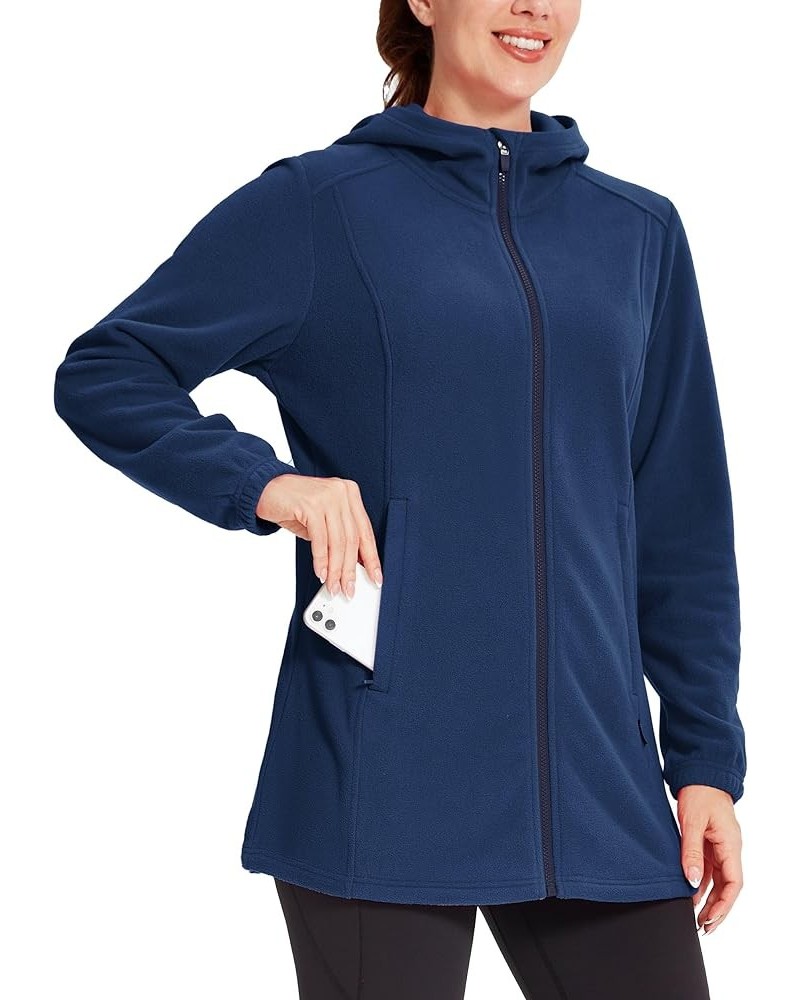 Women's Long Fleece Jacket Full-Zip Thermal Fleece Hooded Jacket Lightweight Winter Coat Navy $25.95 Jackets