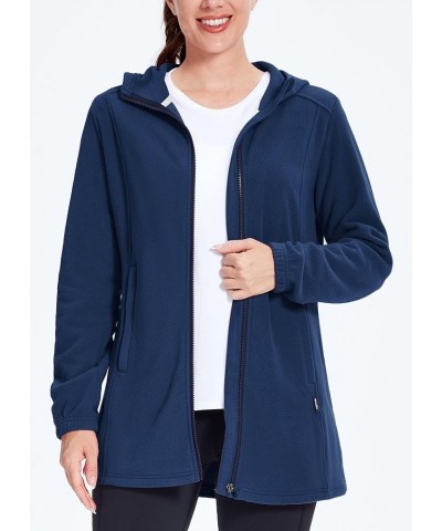 Women's Long Fleece Jacket Full-Zip Thermal Fleece Hooded Jacket Lightweight Winter Coat Navy $25.95 Jackets