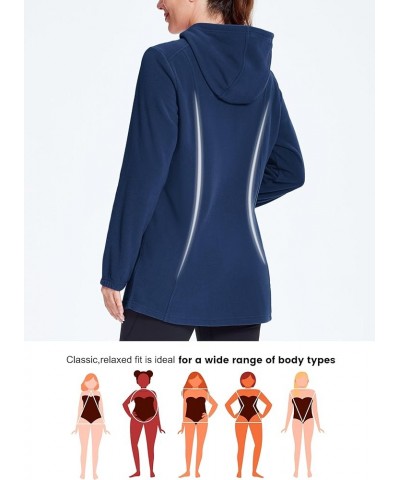 Women's Long Fleece Jacket Full-Zip Thermal Fleece Hooded Jacket Lightweight Winter Coat Navy $25.95 Jackets