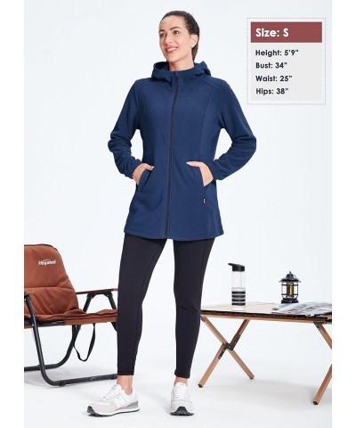 Women's Long Fleece Jacket Full-Zip Thermal Fleece Hooded Jacket Lightweight Winter Coat Navy $25.95 Jackets