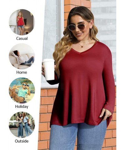 Women Plus Size Tops Fall Long Sleeve Shirts Crew Neck Casual Loose Tunic Blouse 1X-5X V-blue $14.24 Tops