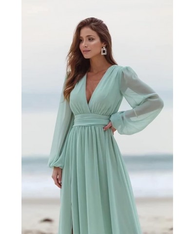 Women's Long Sleeve Bridesmaid Dresses with Slit Long Ruched Formal Evening Party Gown Grape $33.54 Dresses