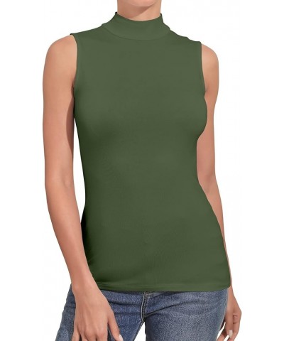 Women's Mock Turtleneck Long Sleeve Sleeveless Pullover Tops Slim Fit Basic T-Shirts Sleeveless Sleeveless Army Green $11.39 ...