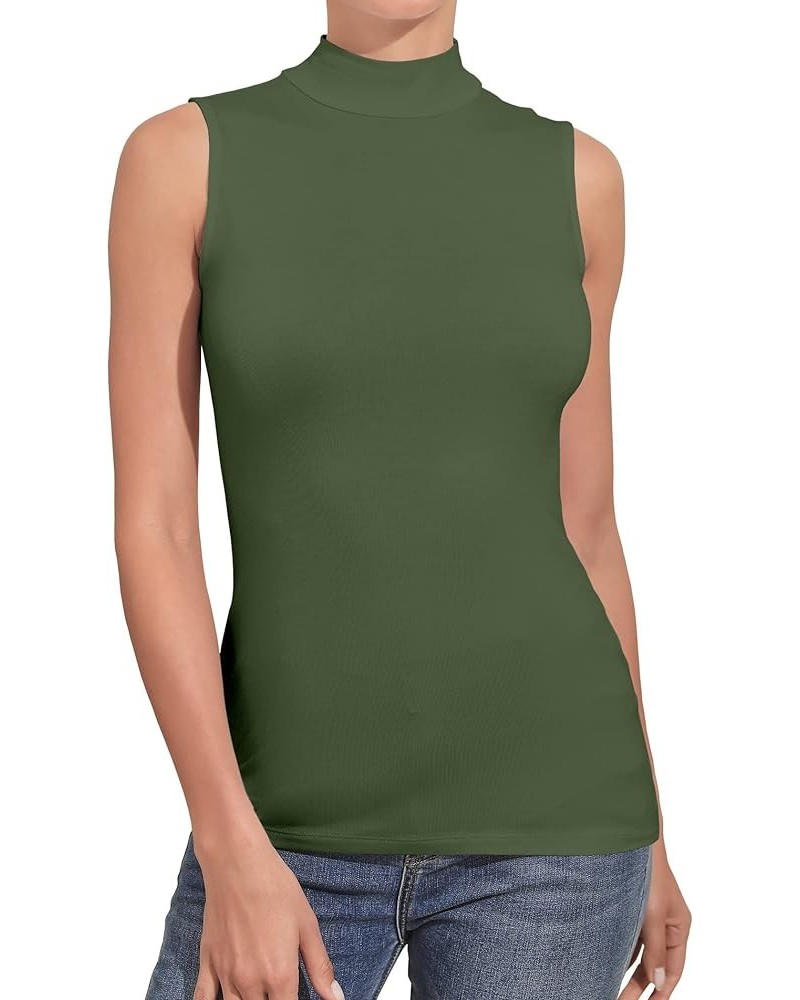 Women's Mock Turtleneck Long Sleeve Sleeveless Pullover Tops Slim Fit Basic T-Shirts Sleeveless Sleeveless Army Green $11.39 ...