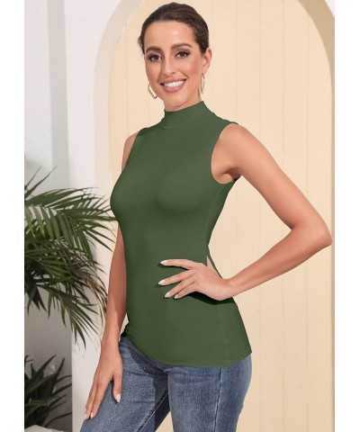 Women's Mock Turtleneck Long Sleeve Sleeveless Pullover Tops Slim Fit Basic T-Shirts Sleeveless Sleeveless Army Green $11.39 ...