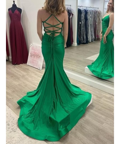 Elastic Satin Mermaid Prom Dresses Long for Women Fitted V-Neck Formal Evening Gowns for Wedding Guest Cross Back Mint $37.95...