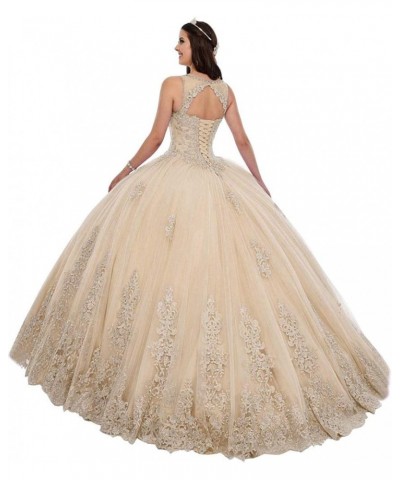 Women's Sleeveless Quinceanera Dresses Tulle Long Prom Party Gowns Sweet 16 Formal Dress Apricot $70.95 Dresses