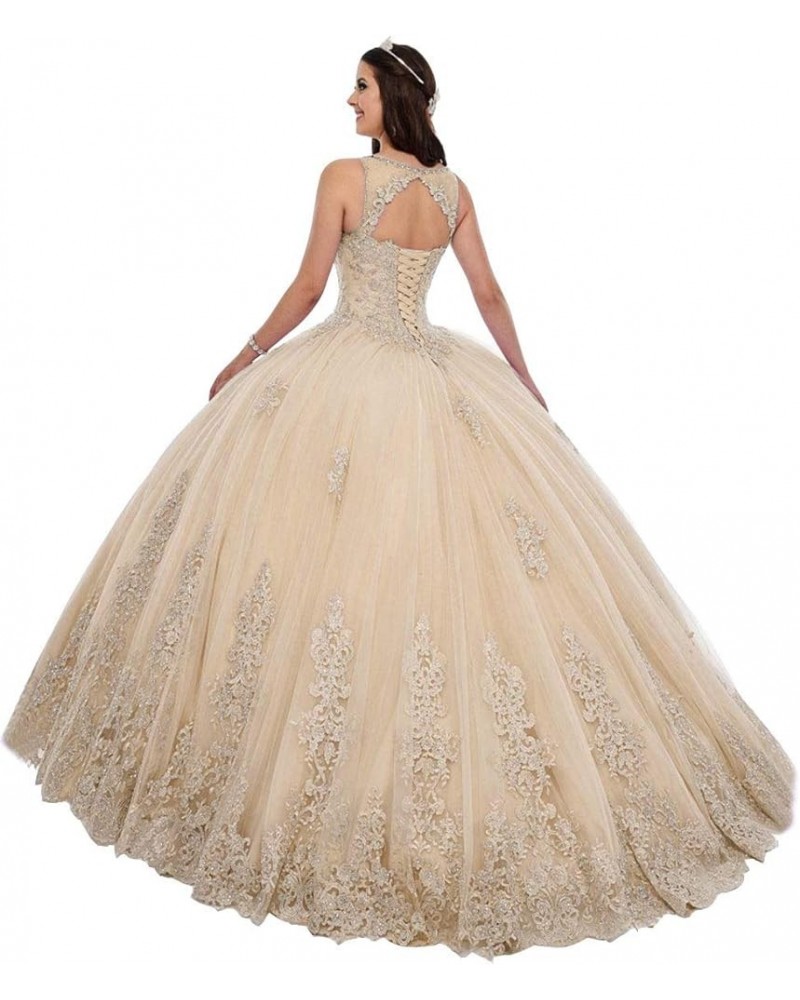 Women's Sleeveless Quinceanera Dresses Tulle Long Prom Party Gowns Sweet 16 Formal Dress Apricot $70.95 Dresses