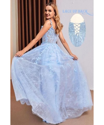 Womens Split Lace Off The Shoulder Prom Dresses with Appliques Long Tulle Formal Dress Lavender $62.88 Dresses