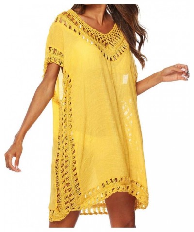 Women Perspective Stripe Print Tassel Swimsuit Cover Up Dress Kaftan Bikini Swimwear Cover-Ups Yellow Cutout $11.90 Swimsuits