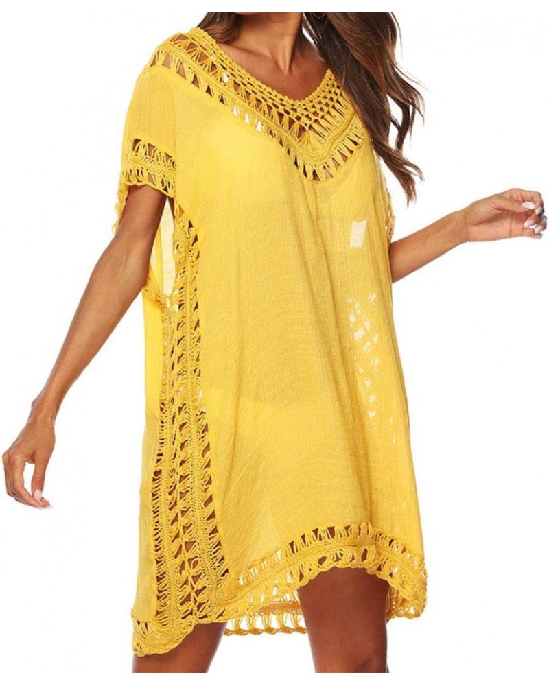 Women Perspective Stripe Print Tassel Swimsuit Cover Up Dress Kaftan Bikini Swimwear Cover-Ups Yellow Cutout $11.90 Swimsuits