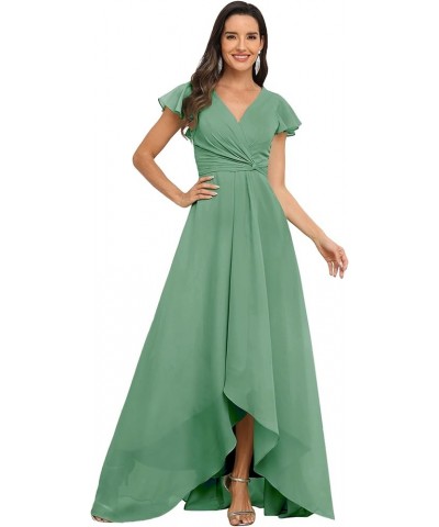 Short Sleeve Bridesmaid Dresses for Women with Slit A Line Ruffle Chiffon Long Formal Evening Party Gown Eucalyptus $22.50 Dr...