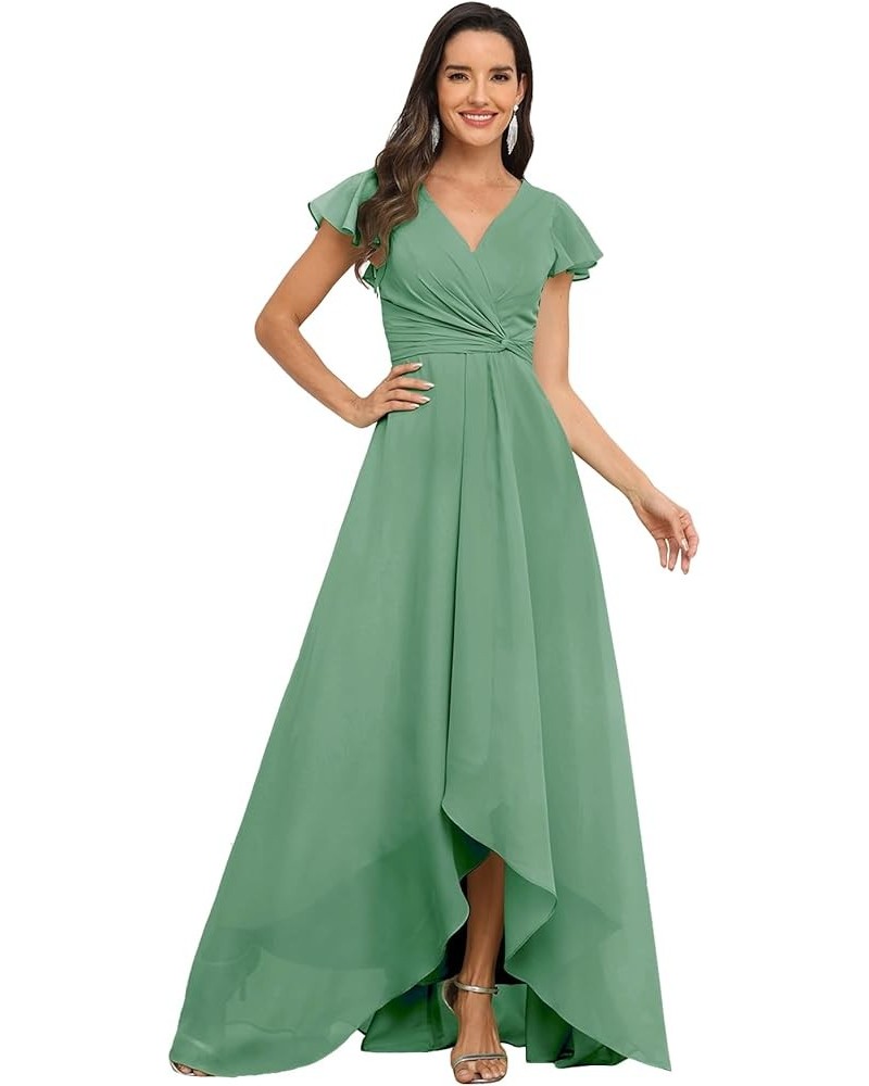 Short Sleeve Bridesmaid Dresses for Women with Slit A Line Ruffle Chiffon Long Formal Evening Party Gown Eucalyptus $22.50 Dr...